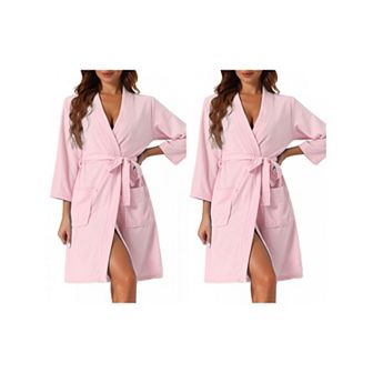 2 Pack Womens Waffle Bathrobe Soft Kimono Spa & Bath Mid-Length Robes