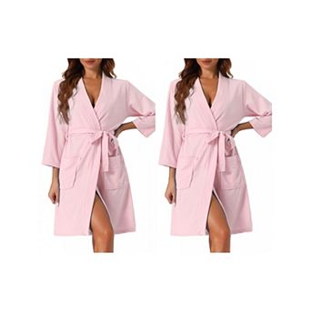 2 Pack Womens Waffle Bathrobe Soft Kimono Spa & Bath Mid-Length Robes