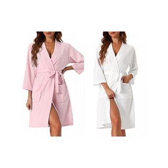 2 Pack Womens Waffle Bathrobe Soft Kimono Spa & Bath Mid-Length Robes