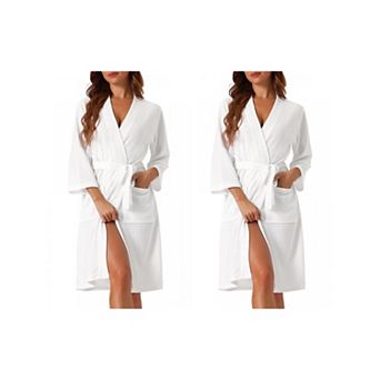 2 Pack Womens Waffle Bathrobe Soft Kimono Spa & Bath Mid-Length Robes
