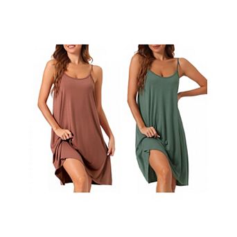 2 Pack Womens Cami Nightgown Sleepwear Spaghetti Strap Pajama Cross Back Nightshirt