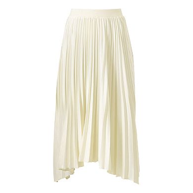 Women's Pleated Skirt Elastic Waist Asymmetrical Hem Satin Midi Flare Skirts