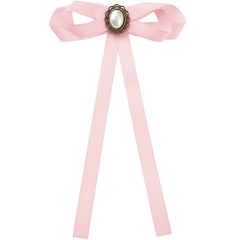 Women's Pre-Tied Long Ribbon Bowknot Bow Brooch Pin with Faux Pearl for Wedding Party