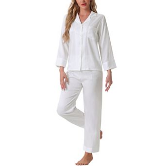 Womens Satin Classic Pjs Button Down Long Sleeve with Pamts Silky Pajamas Sets