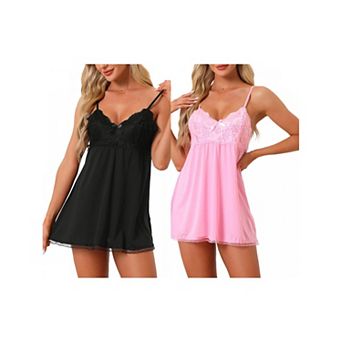 2 Pack Womens Nightgown V-neck Sleepwear Lace Sleeveless Nightwear