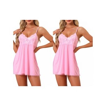 2 Pack Womens Nightgown V-neck Sleepwear Lace Sleeveless Nightwear