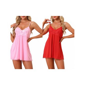 2 Pack Womens Nightgown V-neck Sleepwear Lace Sleeveless Nightwear