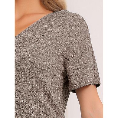 Womens Pajama Ribbed Knit Sleepwear Short Sleeve Top and Shorts with Pockets Lounge Set