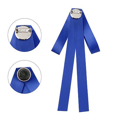 Women's Ribbon Brooch Bowknot Pre Tied Necktie Pin Collar Bow Ties with Black Rhinestone