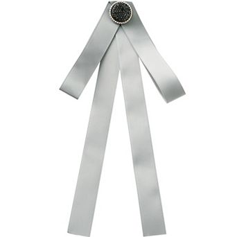 Women's Ribbon Brooch Bowknot Pre Tied Necktie Pin Collar Bow Ties with Black Rhinestone