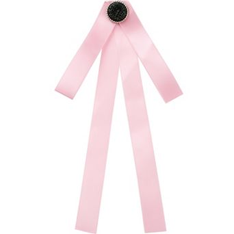 Women's Ribbon Brooch Bowknot Pre Tied Necktie Pin Collar Bow Ties with Black Rhinestone