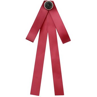 Women's Ribbon Brooch Bowknot Pre Tied Necktie Pin Collar Bow Ties with Black Rhinestone