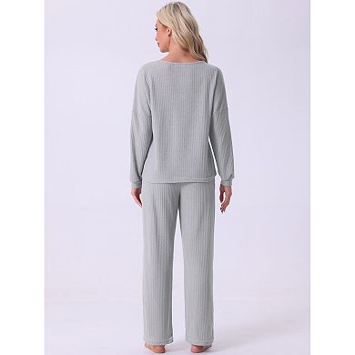 Womens Pajama Set Waffle Knit Lounge Long Sleeve 2 Piece PJ's Set Sweatsuit Outfits