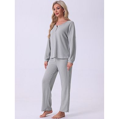 Womens Pajama Set Waffle Knit Lounge Long Sleeve 2 Piece PJ's Set Sweatsuit Outfits