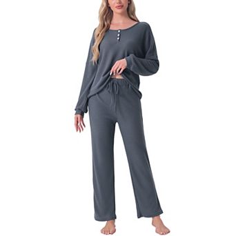 Womens Pajama Set Waffle Knit Lounge Long Sleeve 2 pc PJ's Set Sweatsuit Outfits
