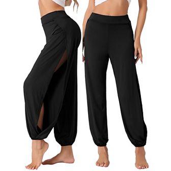 Womens Yoga Harem Pants Side Slit Joggers Sports Beach Cover-up Workout Sweatpants