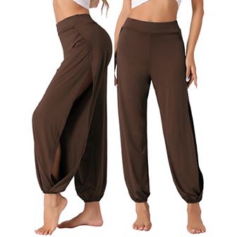 Womens Yoga Harem Pants Side Slit Joggers Sports Beach Cover-up Workout Sweatpants