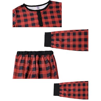 Christmas Pajama Set Red Black Plaid Print Long Sleeve Top Matching Pants
