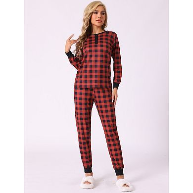 Christmas Pajama Set Red Black Plaid Print Long Sleeve Top Matching Pants