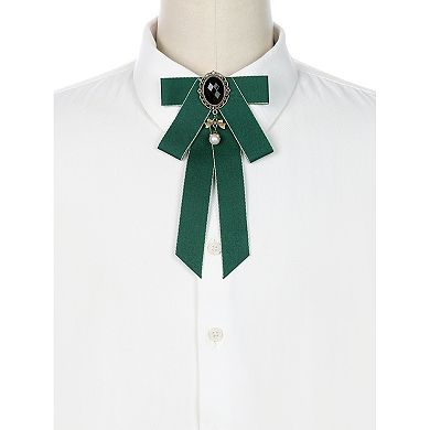 Women's Ribbon Brooch Pre-tied Bowknot Pin Collar Bow Ties with Chic Rhinestone