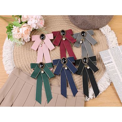 Women's Ribbon Brooch Pre-tied Bowknot Pin Collar Bow Ties with Chic Rhinestone