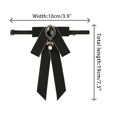 Women's Ribbon Brooch Pre-tied Bowknot Pin Collar Bow Ties with Chic Rhinestone
