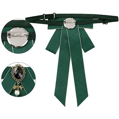 Women's Ribbon Brooch Pre-tied Bowknot Pin Collar Bow Ties with Chic Rhinestone