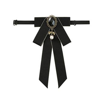Women's Ribbon Brooch Pre-tied Bowknot Pin Collar Bow Ties with Chic Rhinestone