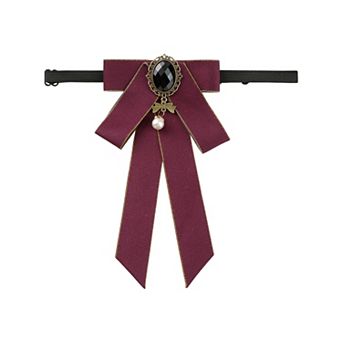 Women's Ribbon Brooch Pre-tied Bowknot Pin Collar Bow Ties with Chic Rhinestone