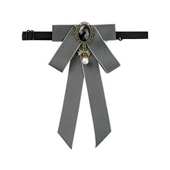 Women's Ribbon Brooch Pre-tied Bowknot Pin Collar Bow Ties with Chic Rhinestone
