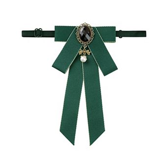 Women's Ribbon Brooch Pre-tied Bowknot Pin Collar Bow Ties with Chic Rhinestone