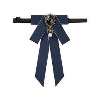 Women's Ribbon Brooch Pre-tied Bowknot Pin Collar Bow Ties with Chic Rhinestone