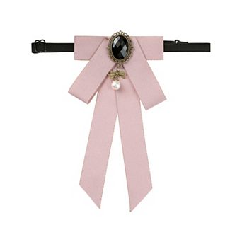 Women's Ribbon Brooch Pre-tied Bowknot Pin Collar Bow Ties with Chic Rhinestone