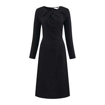 Women's Pleated Neck Dress Winter Long Sleeve A-Line Midi Dress
