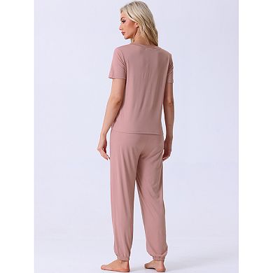 Women Pajamas Set Modal Sleepwear Short Sleeve Nightwear with Long Sweat Pants Soft Pjs Set