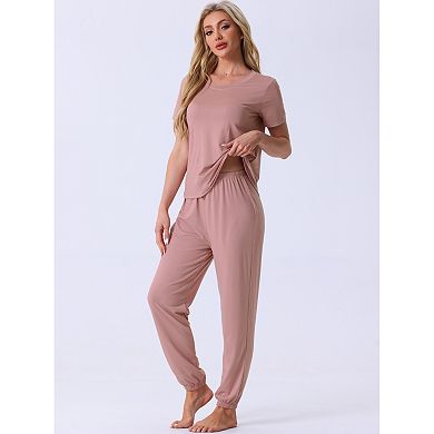 Women Pajamas Set Modal Sleepwear Short Sleeve Nightwear with Long Sweat Pants Soft Pjs Set