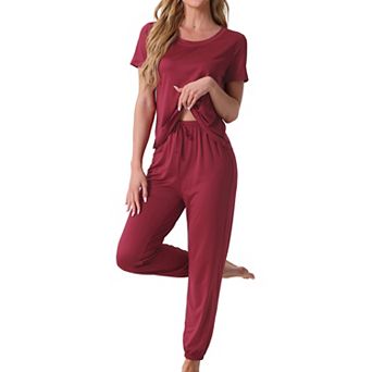 Women Pajamas Set Modal Sleepwear Short Sleeve Nightwear with Long Sweat Pants Soft Pjs Set
