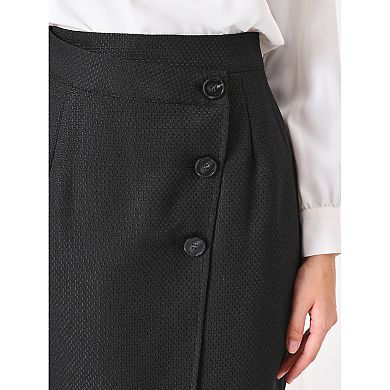 Women's Tweed Skirt Elastic High Waist Button Decor Faux Wrap Short Skirts