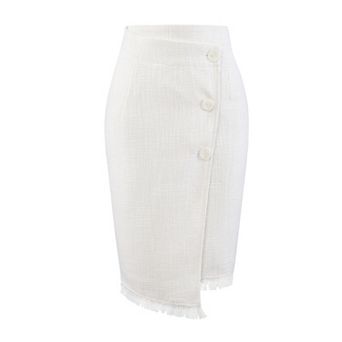 Women's Tweed Skirt Elastic High Waist Button Decor Faux Wrap Short Skirts