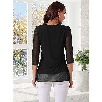 Women's V Neck 3/4 Sleeve Asymmetrical Hem Lightweight Casual Tops