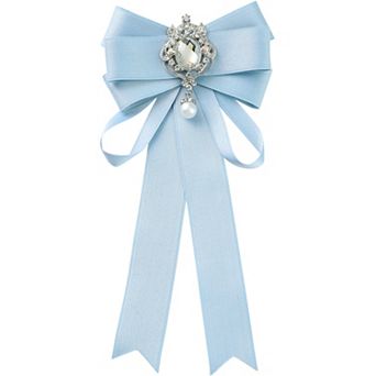 Women's Pre-Tied Ribbon Satin Elegant Bowknot Bow Tie Bow Brooches with Rhinestones