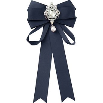 Women's Pre-Tied Ribbon Satin Elegant Bowknot Bow Tie Bow Brooches with Rhinestones