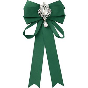 Women's Pre-Tied Ribbon Satin Elegant Bowknot Bow Tie Bow Brooches with Rhinestones