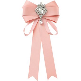 Women's Pre-Tied Ribbon Satin Elegant Bowknot Bow Tie Bow Brooches with Rhinestones