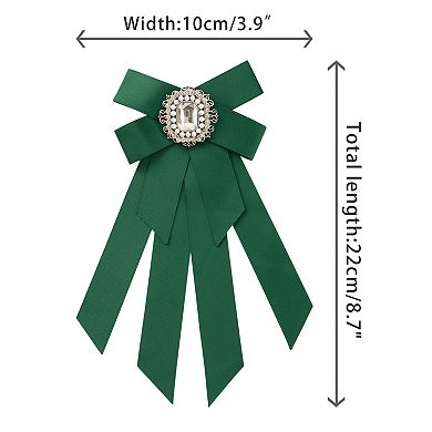 Women's Brooch Ribbon Solid Color Pre-tied Bowknot Pin Bow Ties with Big Rhinestones