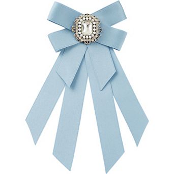 Women's Brooch Ribbon Solid Color Pre-tied Bowknot Pin Bow Ties with Big Rhinestones