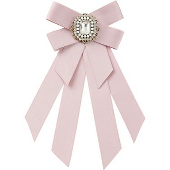 Women's Brooch Ribbon Solid Color Pre-tied Bowknot Pin Bow Ties with Big Rhinestones