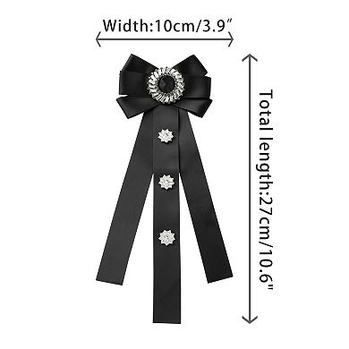Women's Rhinestone Decor Ribbon Long Bow Brooch Ties for Wedding Retro
