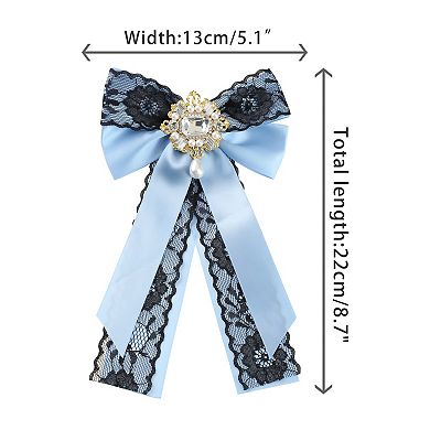 Women's Brooch Ties Pre-tied Ribbon Pin Collar Lace Trim Bow with Rhinestone