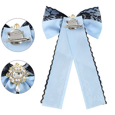 Women's Brooch Ties Pre-tied Ribbon Pin Collar Lace Trim Bow with Rhinestone